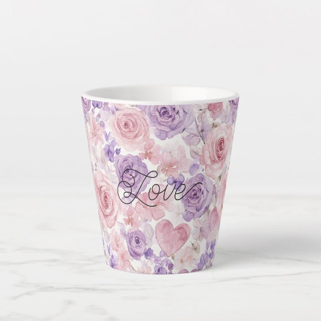 Pink Purple Blush Flowers Hearts Latte Mug (Front)