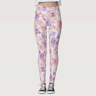 Pink Purple Blush Flowers Hearts  Leggings