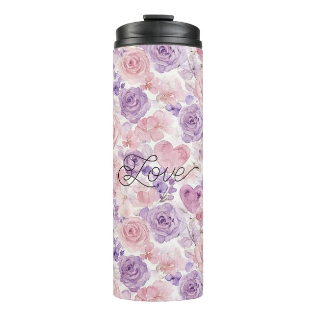 Pink Purple Blush Flowers Hearts Thermal Tumbler (Front)