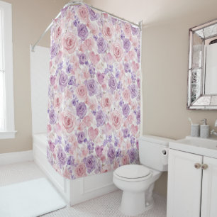 Pink Purple Blush Flowers Hearts Valentine's Day Shower Curtain
