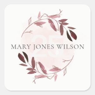 PINK PURPLE BLUSH FOLIAGE WREATH ANY AGE BIRTHDAY SQUARE STICKER