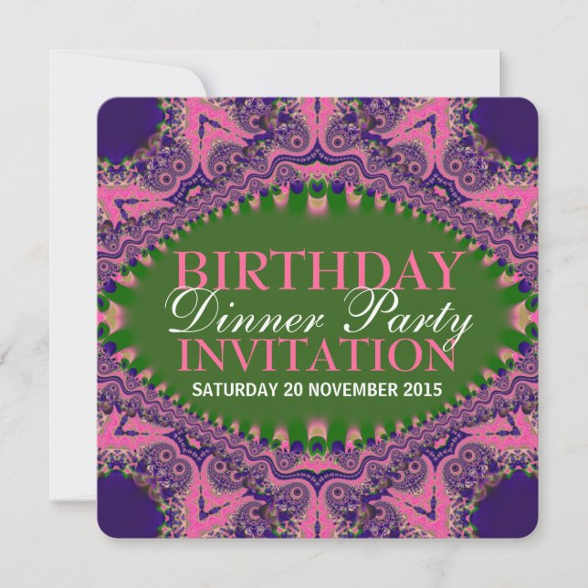 Pink Purple Bohemian Birthday Dinner Party Invitation (Front)