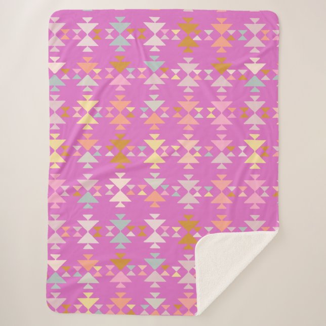 Pink Purple Boho Geometric Cosy Modern Pattern  Sherpa Blanket (Front)