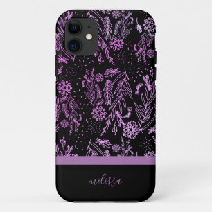 Pink Purple Botanical Doodle Pattern Signature iPhone 11 Case