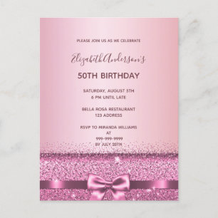 Pink purple bow birthday invitation postcard