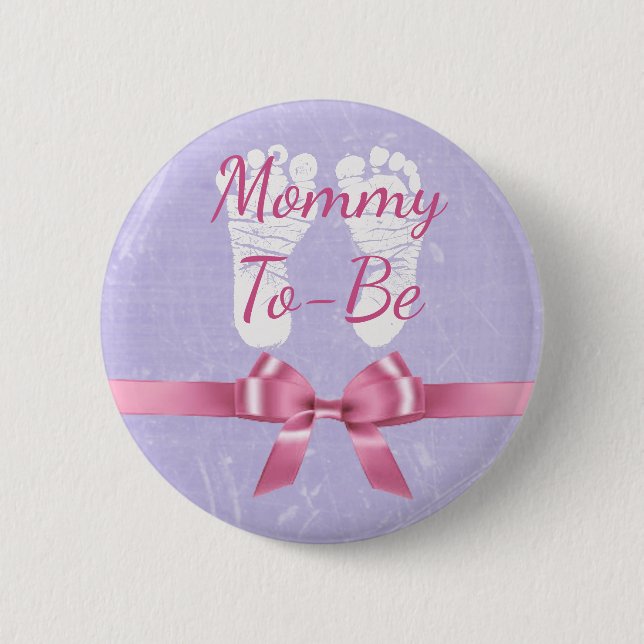 Pink & Purple Bow Mummy to be Baby Shower Button (Front)