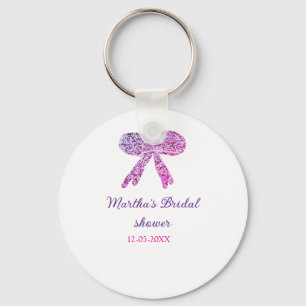 Pink purple bow sparkle glitter bridal shower name key ring