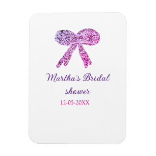 Pink purple bow sparkle glitter bridal shower name magnet