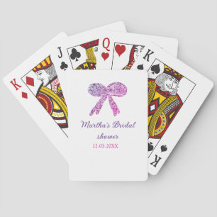 Pink purple bow sparkle glitter bridal shower name playing cards