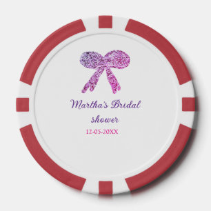 Pink purple bow sparkle glitter bridal shower name poker chips