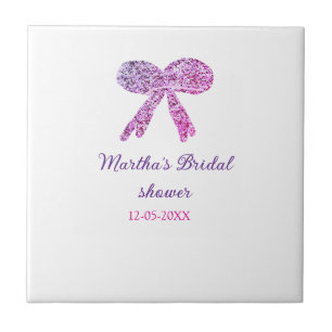 Pink purple bow sparkle glitter bridal shower name tile