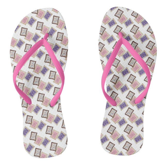 Pink Purple Breakfast Toaster Pastry Junk Food Flip Flops (Footbed)