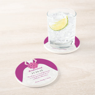 Pink & Purple Bridesmaid Wedding Gown Coasters