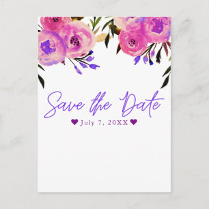Pink & Purple Bright Modern Floral Save the Date Announcement Postcard