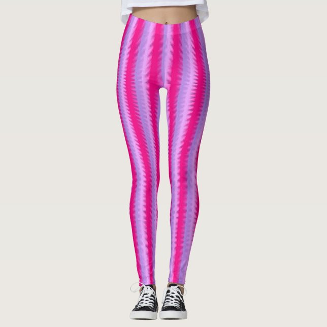 Pink purple bright striped leggings (Front)