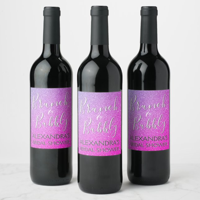 Pink Purple Brunch & Bubbly Bridal Shower Wine Label (Bottles)