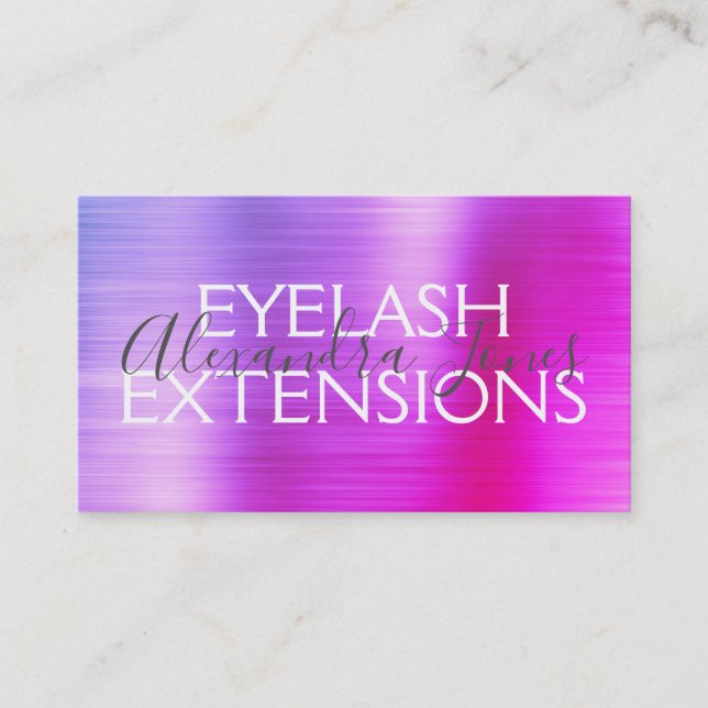Pink Purple Brushed Metal Eyelash Extensions Business Card (Front)