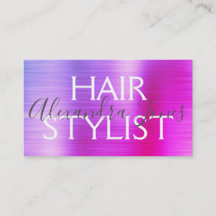 Pink Purple Brushed Metal Hair Stylist Business Card