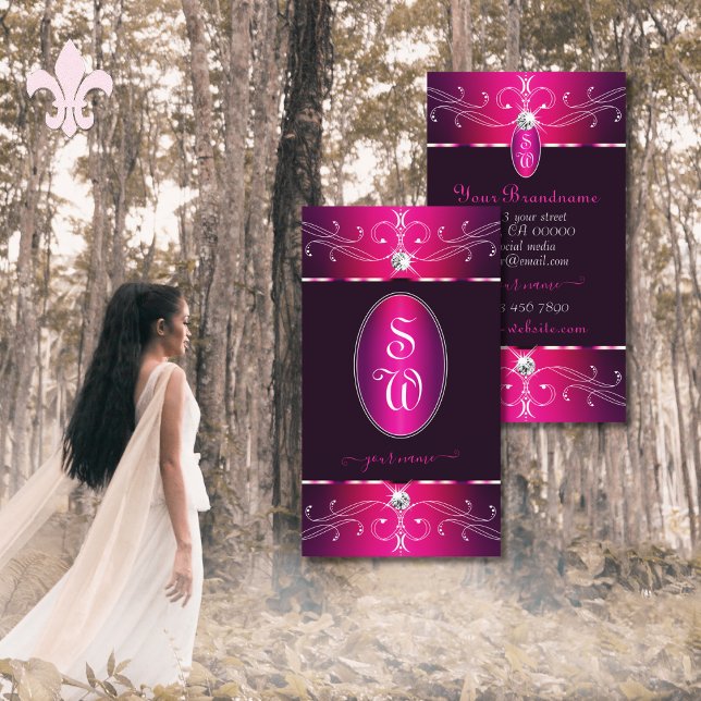 Pink Purple Burgund Ornate Ornaments Initials Glam Business Card (Creator Uploaded)