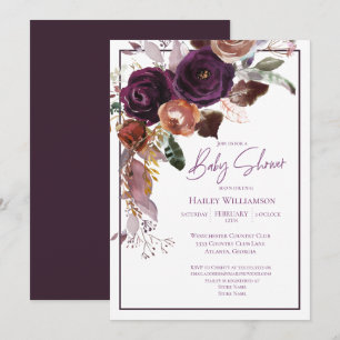 Pink, Purple, Burgundy and Gold Baby Shower Invitation
