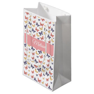 Pink Purple Butterflies Custom Name Small Gift Bag