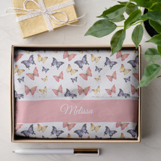 Pink Purple Butterflies Custom Name Tissue Paper