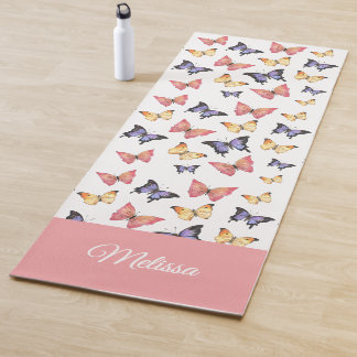 Pink Purple Butterflies Custom Name Yoga Mat