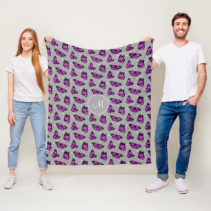 pink purple butterflies doodle flowers monogrammed fleece blanket