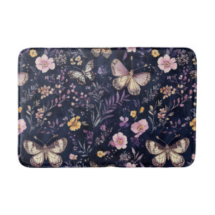 Pink Purple Butterflies Flowers Bath Mat