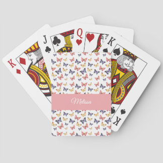 Pink Purple Butterflies Monogram Name Playing Cards