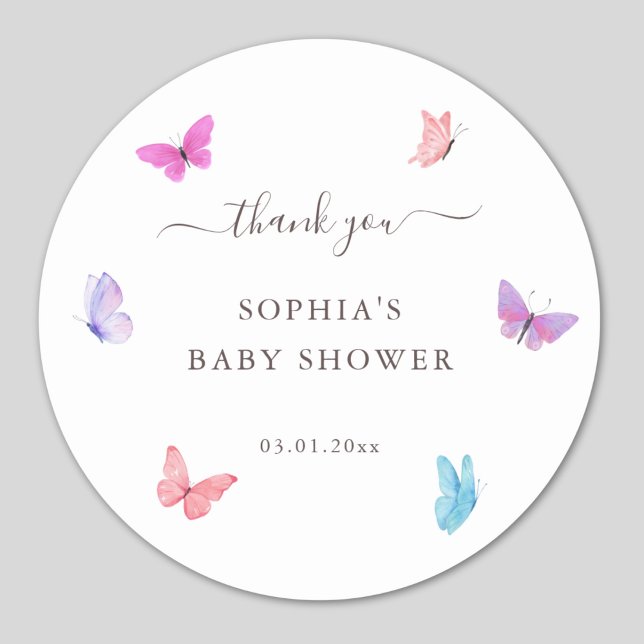 Pink Purple Butterflies Nature Themed Thank you Classic Round Sticker (Creator Uploaded)