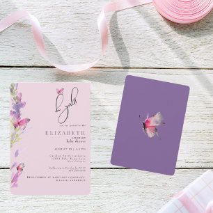 Pink & Purple Butterflies Oh Girl Baby Shower Invitation