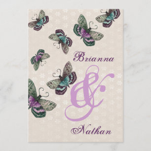 Pink Purple Butterflies Wedding Invitation