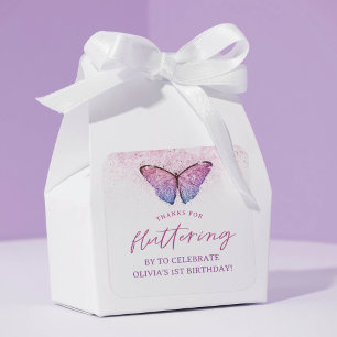 Pink Purple Butterfly 1st Birthday Thank You Favou Square Sticker