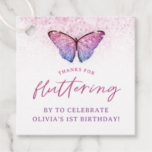 Pink Purple Butterfly 1st Birthday Thank You Favour Tags
