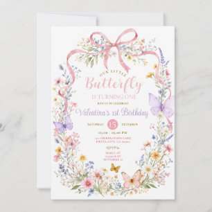 Pink Purple Butterfly 1st Birthday Wildflower Invitation