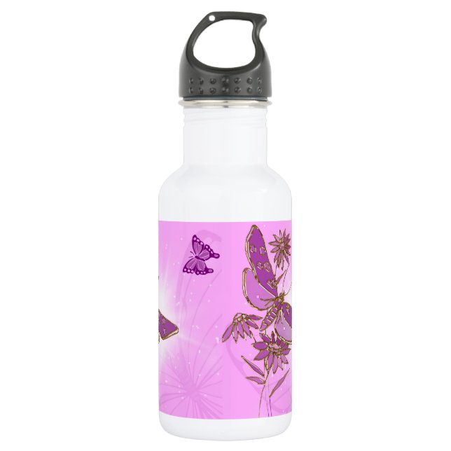 Pink Purple Butterfly 532 Ml Water Bottle (Front)