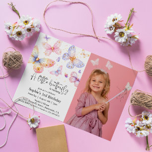 Pink Purple Butterfly All Ages Photo Birthday Invitation