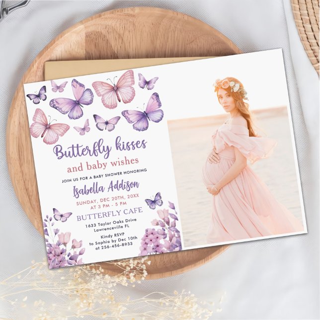 Pink Purple Butterfly Baby Girl Shower Photo Invitation (Creator Uploaded)