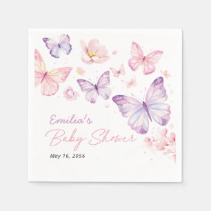 Pink Purple Butterfly Baby Shower Custom Napkin