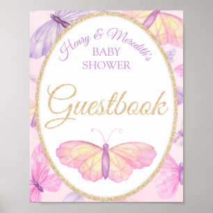 Pink & Purple Butterfly Baby Shower Guestbook Sign