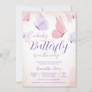 Pink Purple Butterfly Baby Shower Invitation