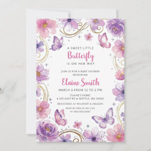 Pink Purple Butterfly Baby Shower Invitation