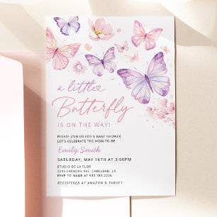 Pink Purple Butterfly Baby Shower Invitation