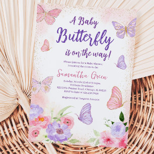 Pink Purple Butterfly Baby Shower Invitation