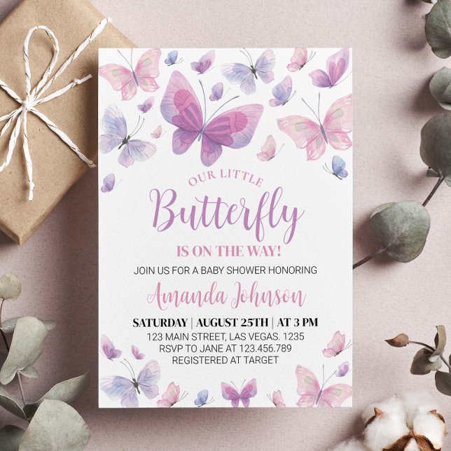 Pink Purple Butterfly Baby Shower Invitation (Creator Uploaded)