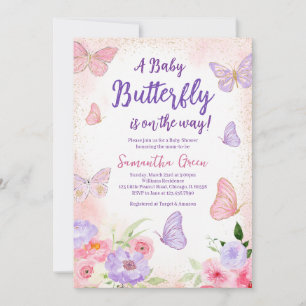Pink Purple Butterfly Baby Shower Invitation