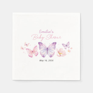 Pink Purple Butterfly Baby Shower Personalised Napkin
