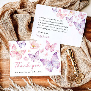 Pink Purple Butterfly Baby Shower Thank You Card