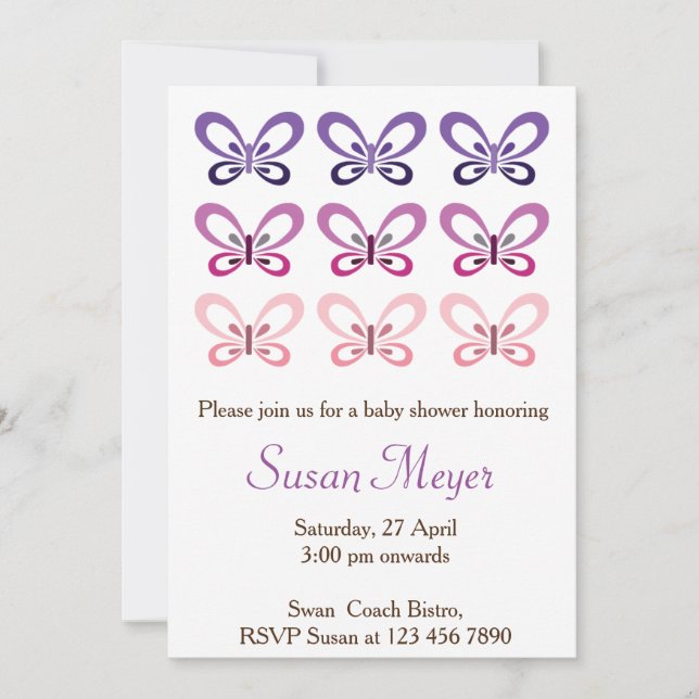 Pink Purple Butterfly Babyshower invitation (Front)